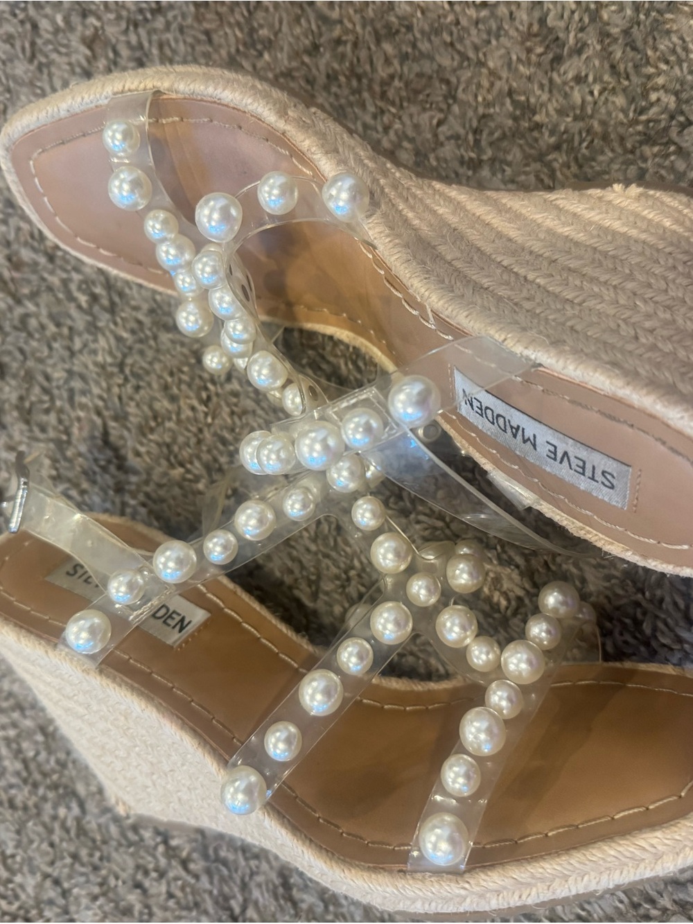 Steve Madden Clear Pearl-Embellished Women’s Sandals - Pearl White - Picture 2 of 4